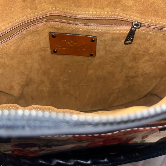 Patricia Nash Josselin leather satchel bag with a Parisian newspaper print - Picture 6 of 7